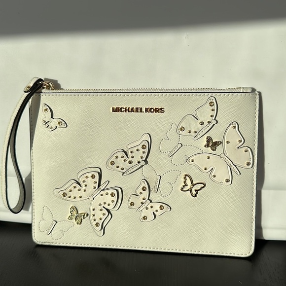 Michael Kors Butterfly appliqué studded XL clutch wristlet - Picture 2 of 9